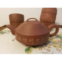 Gammel kinesisk tepotte og 5 kopper