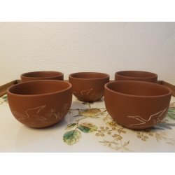 Gammel kinesisk tepotte og 5 kopper