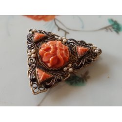 Antik Kinesisk trklde clips i slv og koral