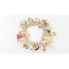 Retro charms armbnd i slv med 31 stk. charms