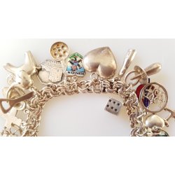 Retro charms armbnd i slv med 31 stk. charms