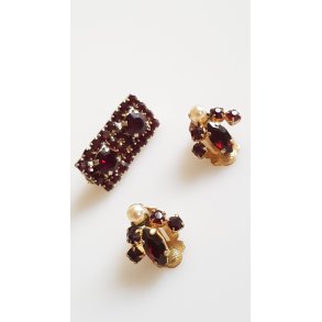 Vintage smykkest med granater og perler, forgyldt