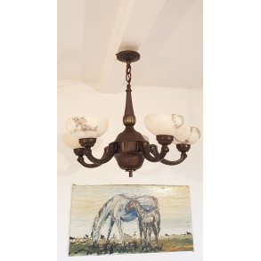 Art Deco lysekrone med alabaster skrme