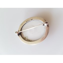  Vintage broche i porcel�n og s�lv