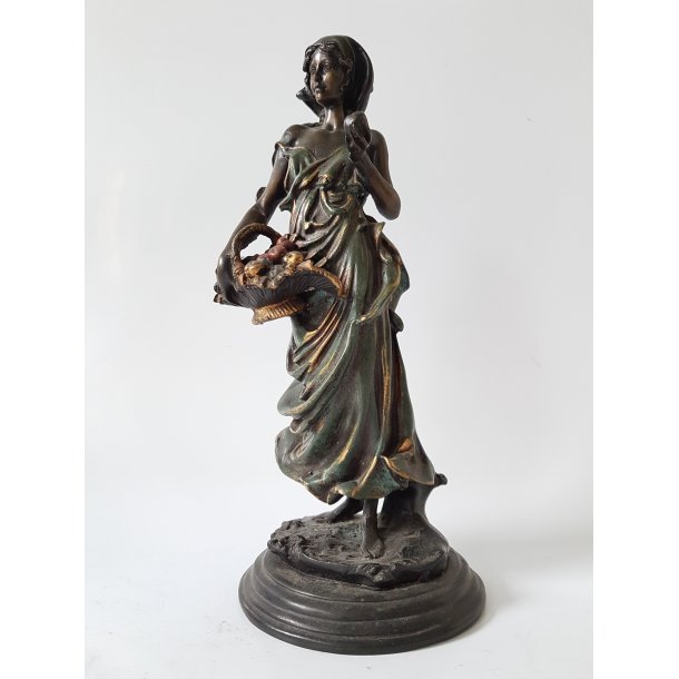  Antik bronze figur, kvinde med bler