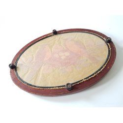 Gammel broderi i ovalt mahogni ramme