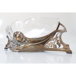 Art Nouveau jardiniere i slvplet og glas
