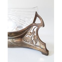 Art Nouveau jardiniere i slvplet og glas
