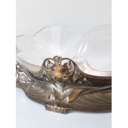 Art Nouveau jardiniere i slvplet og glas