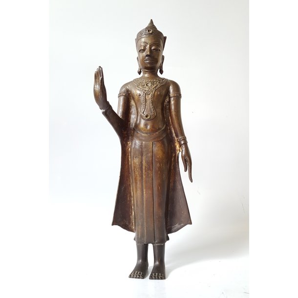 Antik stende Buddha bronze figur / statue