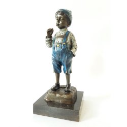 Skulptur i bemalet bronze monteret p sokkel af marmor