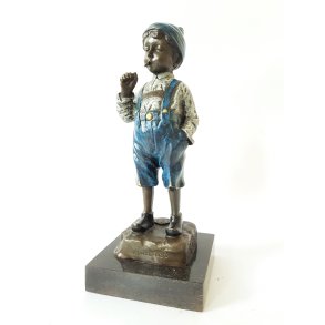 Skulptur i bemalet bronze monteret p sokkel af marmor