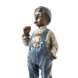 Skulptur i bemalet bronze monteret p sokkel af marmor