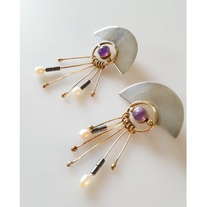 Slv restikker med ametyst, perler og blodsten
