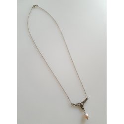 Art Deco halssmykke i slv prydet med perle