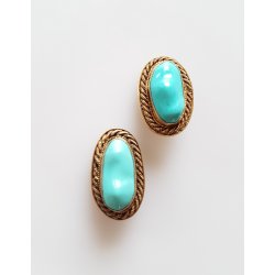 Retro reclips i frgyld filigran slv med gte turkis sten