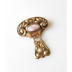 Art Nouveau broche udfrt i messing med rosakvarts