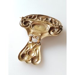 Art Nouveau broche udfrt i messing med rosakvarts