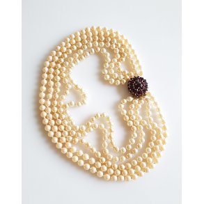 Vintage perlekde med 5 rkker, ls prydet med granater