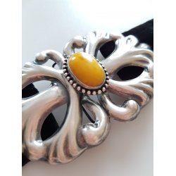  Art Nouveau bltespnde i slv med rav