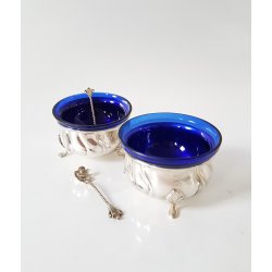 Saltkar i kobalt bl glas og slvplet med 830S slvsaltske