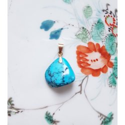 Retro vedhng / broche af turkis og 14 karat guld