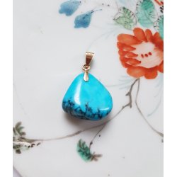 Retro vedhng / broche af turkis og 14 karat guld