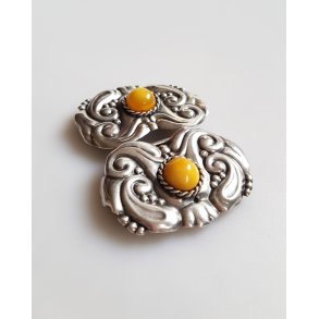 Art Nouveau bltespnde i slv prydet med rav