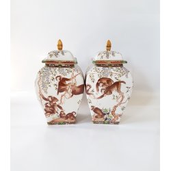 Antikke Kinesiske porceln / keramik krukke med lg