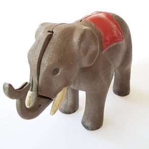 Jumbo Bank antik mekanisk sparebsse i stbejern 