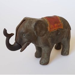 Jumbo Bank antik mekanisk sparebsse i stbejern