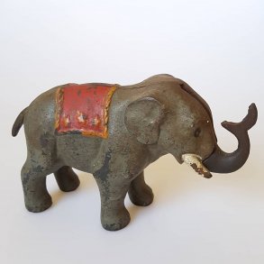 Jumbo Bank antik mekanisk sparebsse i stbejern