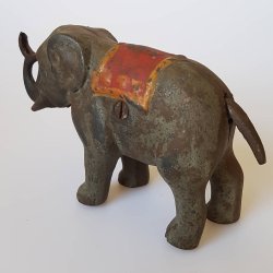 Jumbo Bank antik mekanisk sparebsse i stbejern