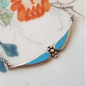 Vintage halssmykke i slv og turkis