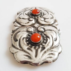  Art Nouveau bltespnde i slv med rav (Peter Christian Jensen)