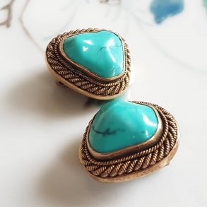 Erik Poul Fenster vintage reclips i filigran slv med gte turkis sten