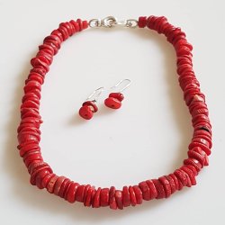 Smykke st i rd koral og slv