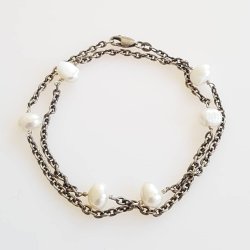 Retro halskde i sterling slv med 6 flotte ferskvandsperler