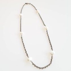 Retro halskde i sterling slv med 6 flotte ferskvandsperler