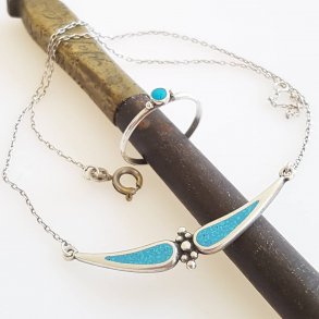 Vintage smykke st i slv med turkis