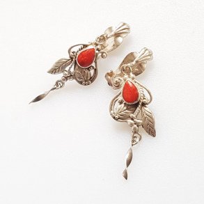 Vintage reclips i slv med koral