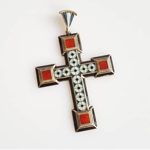 STOR vintage kors i emaljeret slv