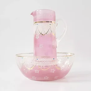 Antik jordbr st i bemalet glas