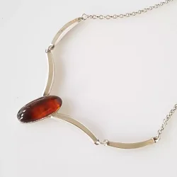 Retro halssmykke / collier i slv og rav