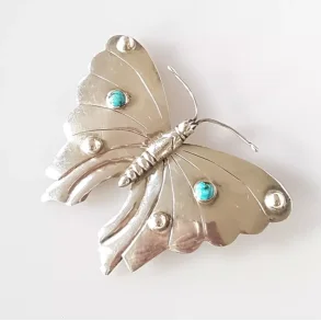 STOR vintage broche i slv med turkis