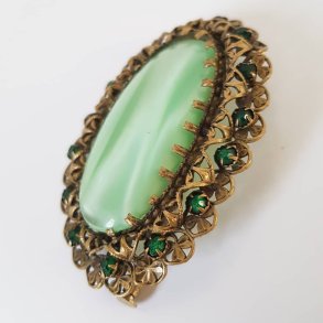 Vintage broche i messing og sten