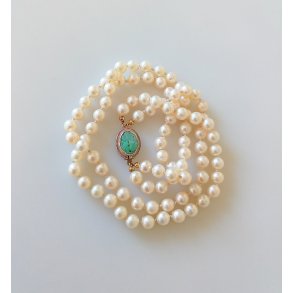 Vintage perlekde med slv ls prydet med jade 