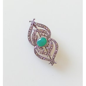 Art Deco slv broche med jade 