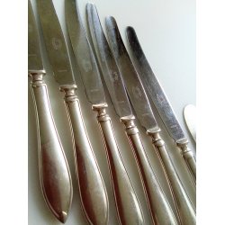 Gense Eskilstuna Nr.12. 6 stk. middagsknive o 1 smrkniv i slvplet