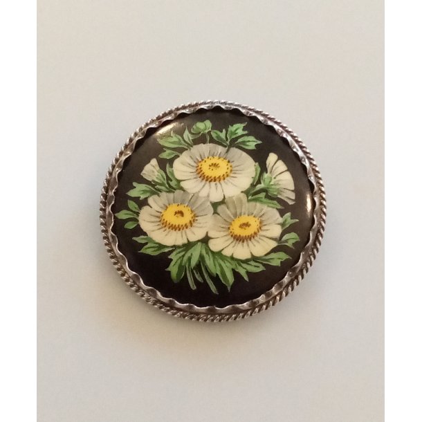 Art Deco broche i porceln og slv 